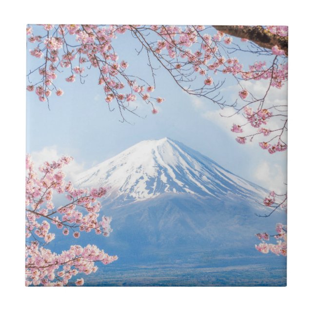 Fuji Mountain | Kawaguchiko Lake | Spring In Japan Ceramic Tile (Front)
