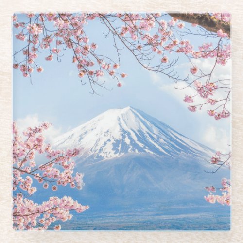 Fuji Mountain  Kawaguchiko Lake  Spring In Japan Glass Coaster
