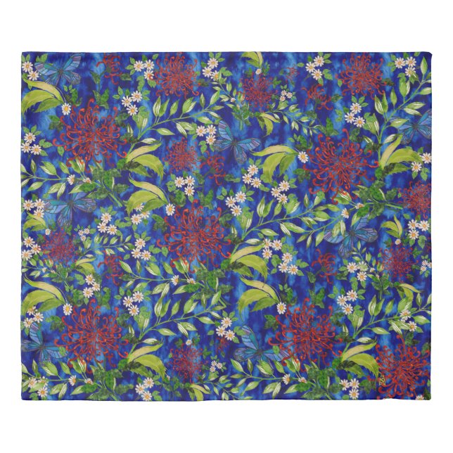  Fuji Mums Daisies and Butterflies King Duvet Cover (Front)