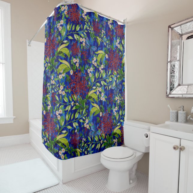 Fuji Mums Daisies and Butterflies Shower Curtain (In Situ)