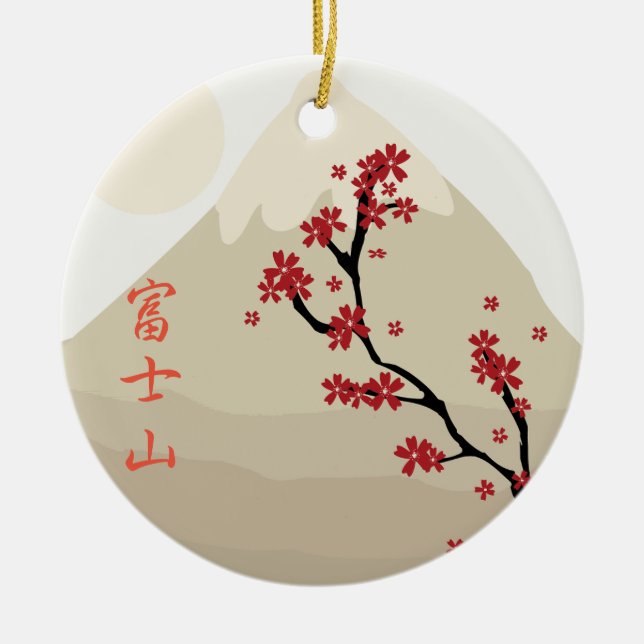 Fujisan: Mount Fuji and Cherry Blossom Ceramic Ornament (Front)