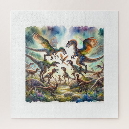 Fukuiraptor Gathering 060624AREF125 _ Watercolor Jigsaw Puzzle