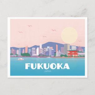 Fukuoka Japan Pastel Travel Postcard