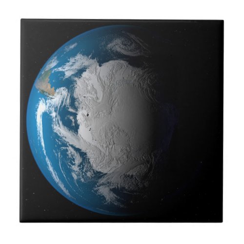 Ful Earth Showing Simulated Clouds Over Antarctica Ceramic Tile