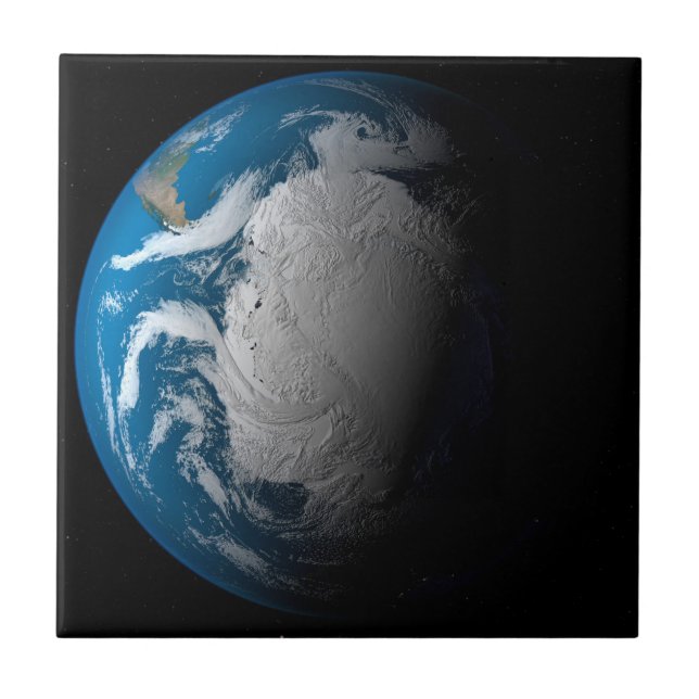 Ful Earth Showing Simulated Clouds Over Antarctica Ceramic Tile (Front)