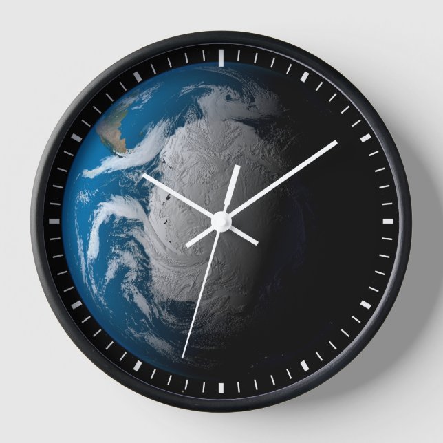 Ful Earth Showing Simulated Clouds Over Antarctica Clock (Front)