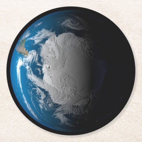 Ful Earth Showing Simulated Clouds Over Antarctica Round Paper Coaster