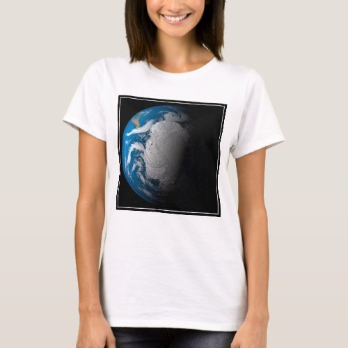 Ful Earth Showing Simulated Clouds Over Antarctica T_Shirt