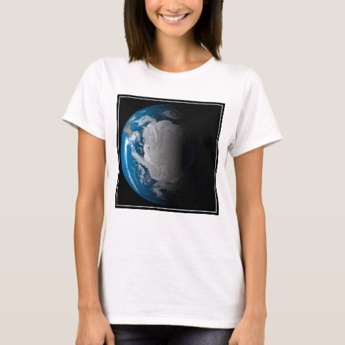 Ful Earth Showing Simulated Clouds Over Antarctica T_Shirt