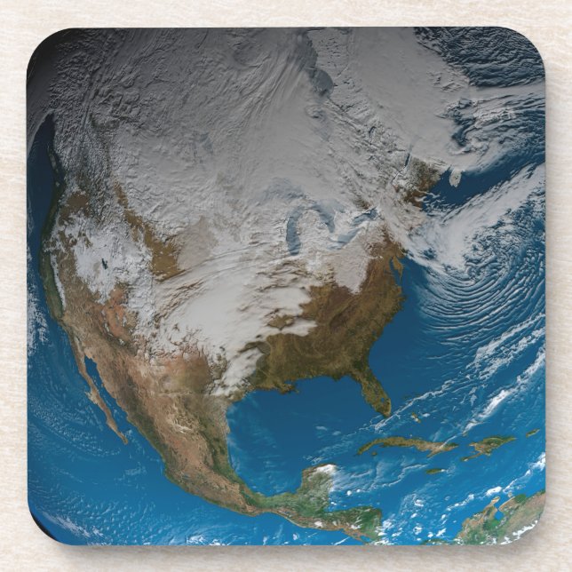 Ful Earth With Simulated Clouds Over North America Beverage Coaster (Front)