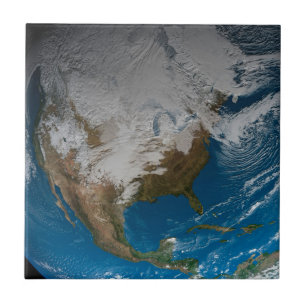 Ful Earth With Simulated Clouds Over North America Ceramic Tile