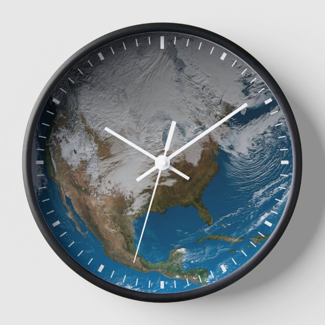 Ful Earth With Simulated Clouds Over North America Clock (Front)