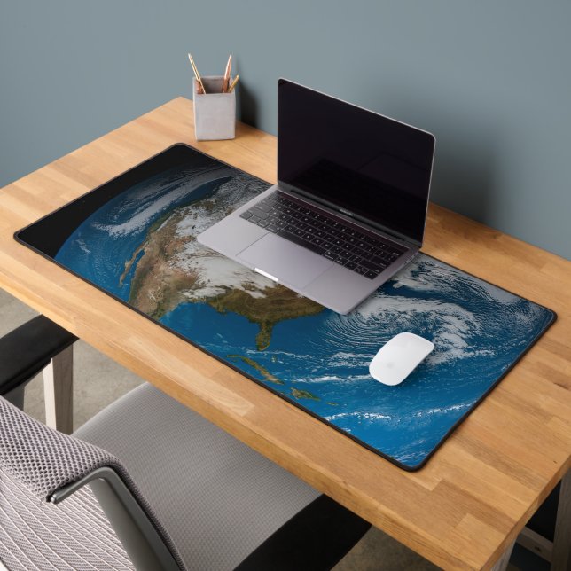 Ful Earth With Simulated Clouds Over North America Desk Mat (Office 2)
