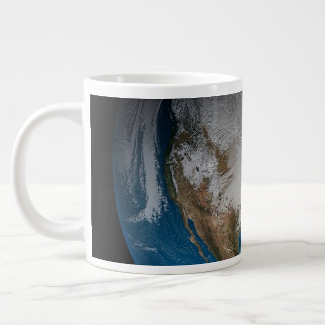 Ful Earth With Simulated Clouds Over North America Giant Coffee Mug (Left)
