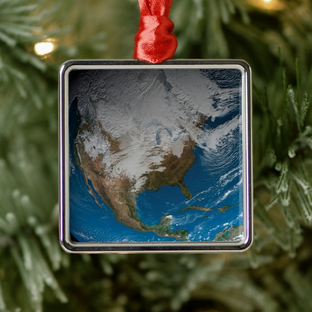 Ful Earth With Simulated Clouds Over North America Metal Ornament (Tree)