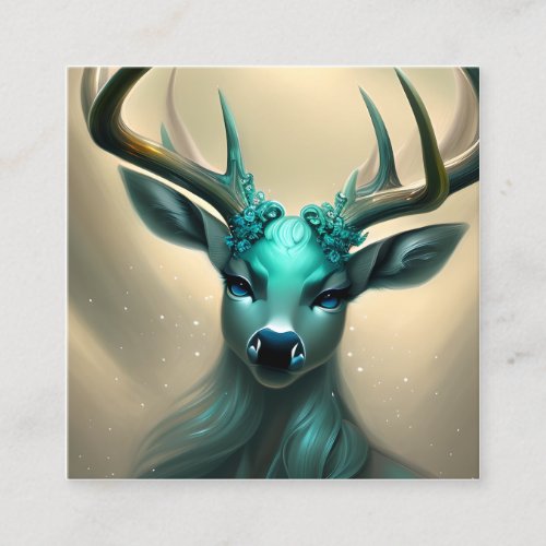 Fulbody Deer White and Teal Graphic Square Business Card