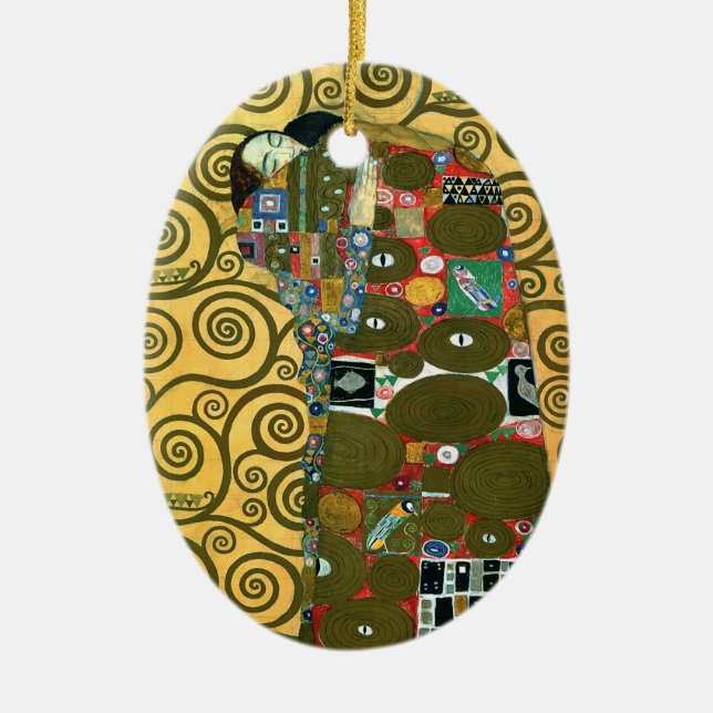 Fulfillment aka The Embrace by Gustav Klimt Ceramic Ornament (Front)