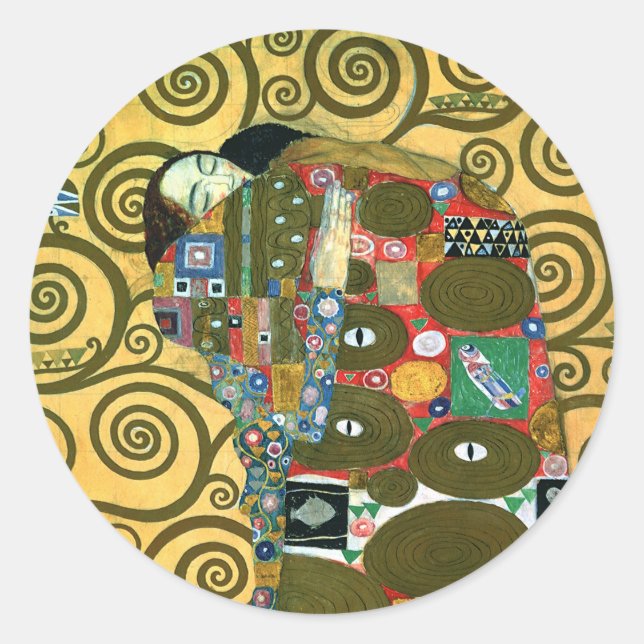 Fulfillment aka The Embrace by Gustav Klimt Classic Round Sticker (Front)
