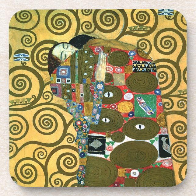 Fulfillment aka The Embrace by Gustav Klimt Drink Coaster (Front)