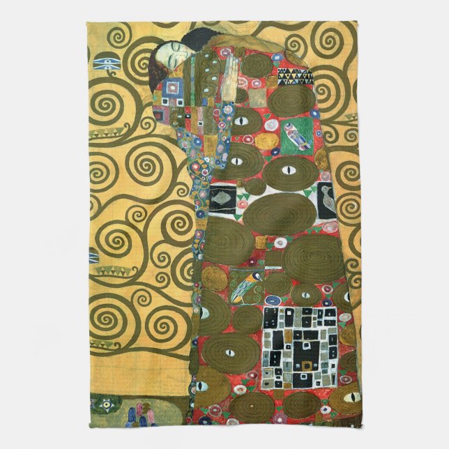 Fulfillment aka The Embrace by Gustav Klimt Kitchen Towel (Vertical)