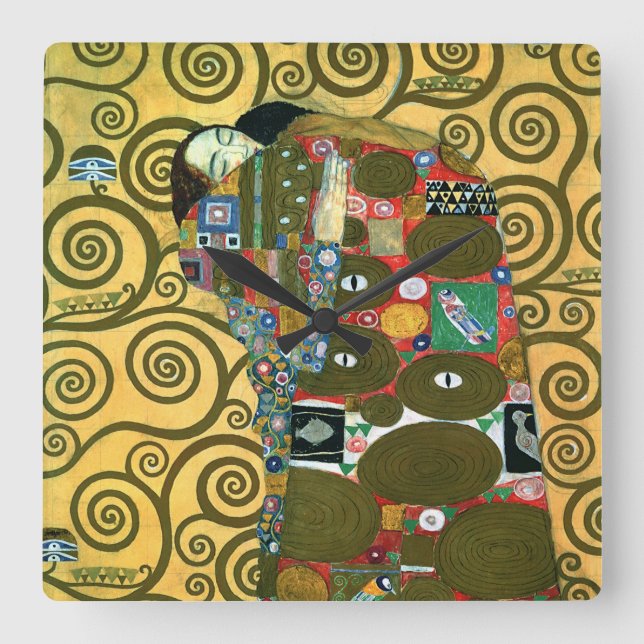 Fulfillment aka The Embrace by Gustav Klimt Square Wall Clock (Front)