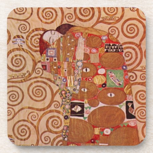 Fulfillment by Gustav Klimt Vintage Art Nouveau Beverage Coaster