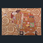 Fulfillment by Gustav Klimt, Vintage Art Nouveau Cloth Placemat<br><div class="desc">Fulfillment (aka The Embrace) (1909) by Gustav Klimt is a vintage Victorian Era Symbolism fine art love and romance portrait painting featuring a young couple hugging about to kiss. About the artist: Gustav Klimt (1862-1918) was an Austrian Symbolist painter and one of the most prominent members of the Vienna Art...</div>