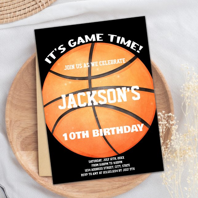Full Ball Black Basketball Ball White Invitations (Full Ball Black Basketball Ball White Invitations)