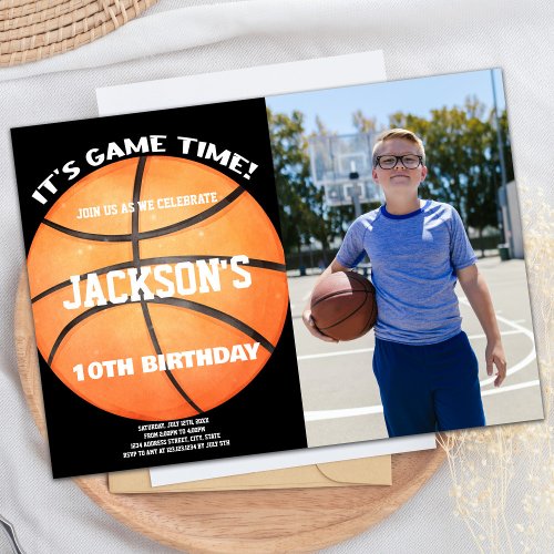 Full Ball Black Photo Basketball Ball White Invitation