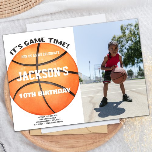 Full Ball Photo Basketball Ball White Invitations