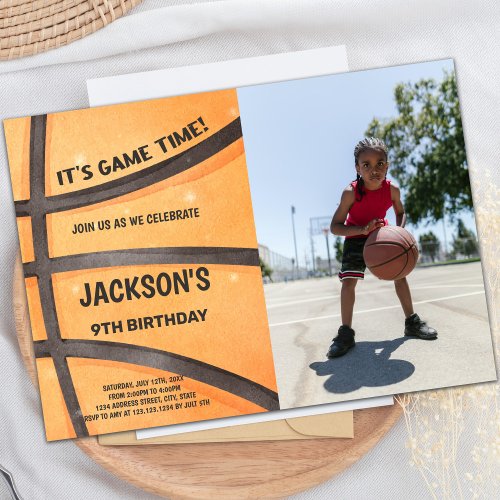 Full Basketball Birthday Invitations with photo