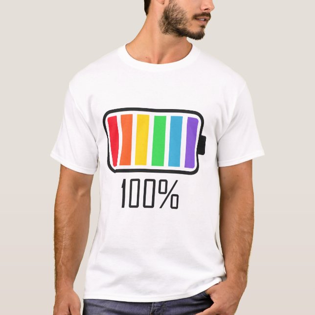 Full Battery Rainbow Colors T-Shirt – LGBTQ+ Pride (Front)