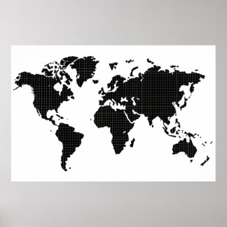 Full Black Color Wall Art World Map Poster