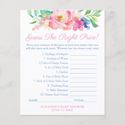 Full Bloom Guess The Price Baby Shower Game Card Flyer