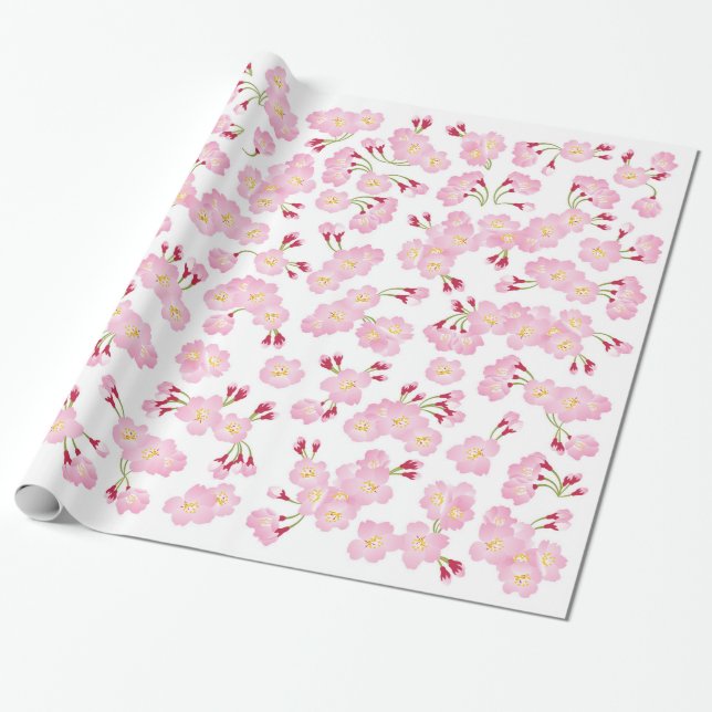 Full bloom pink sakura (Cherry blossom) pattern Wrapping Paper (Unrolled)