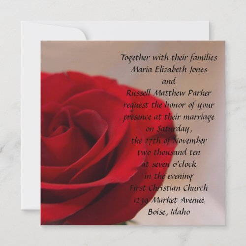 Full Bloom Red Rose Wedding Invitation