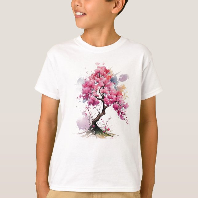 Full Bloom Sakura Cherry Blossom Tree Watercolor T-Shirt (Front)