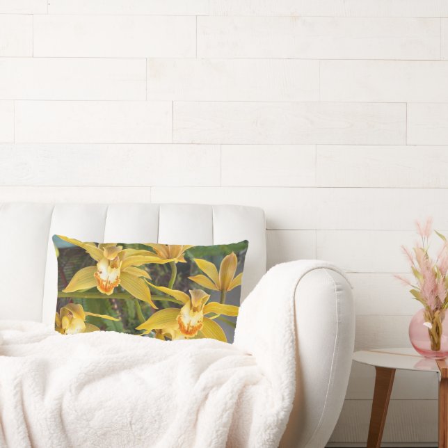 Full Blown Yellow Orchids Lumbar Pillow (Couch)