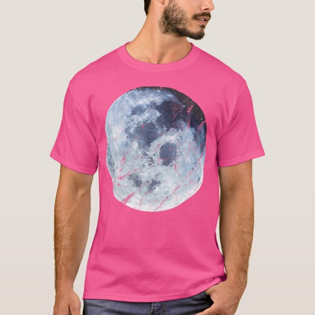 Full Blue Moon Distressed Art Space Astronomy T-Shirt (Front)