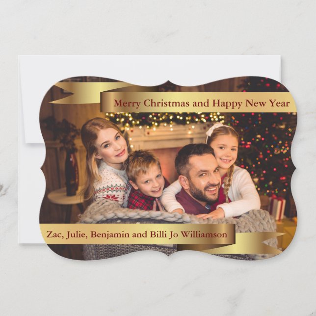 Full Card Photo Double Gold Banners Fancy Photo (Front)