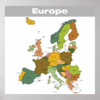 Full Color Map of Europe Poster