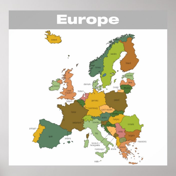 Full Color Map Of Europe Poster