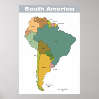 Full Color Map of South America Poster