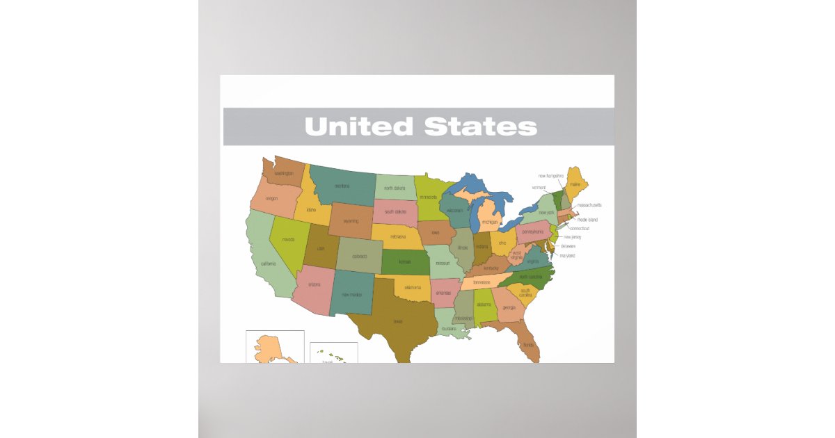 Full Color Map of the United States Poster  Zazzle