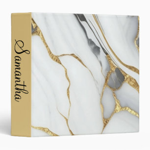 Full Color Marble Personalized Gold Grey & White 3 Ring Binder