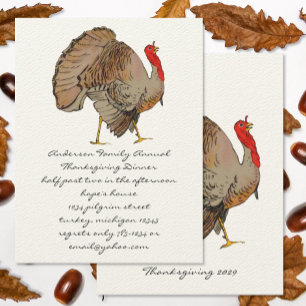 Full color Simple Traditional Turkey Thanksgiving Invitation