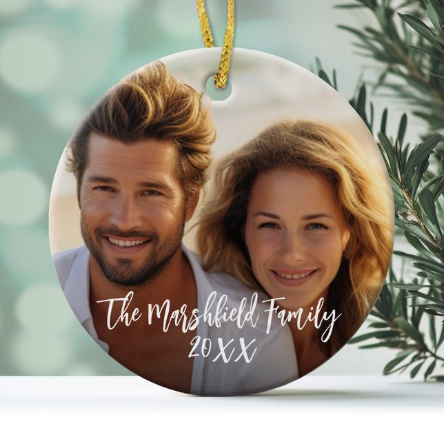 Full Coverage Photo - Custom Script Text Ceramic Ornament (Personalized Photo Ornament)