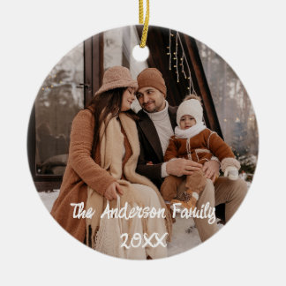 Full Coverage Photo Custom White Script Text Ceramic Ornament