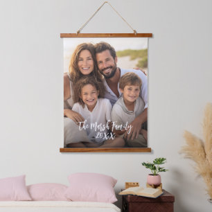 Full Coverage Photo Vertical - Custom Script Text Hanging Tapestry