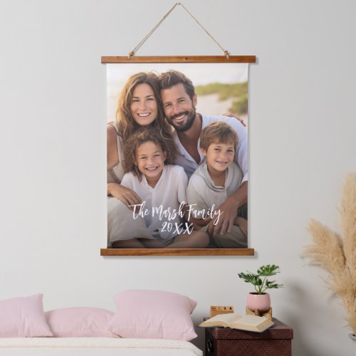 Full Coverage Photo Vertical _ Custom Script Text Hanging Tapestry